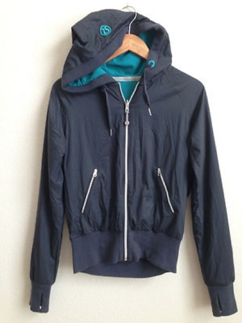 Lululemon Reversible Dark Grey Hooded Zip Jacket with Teal Lining